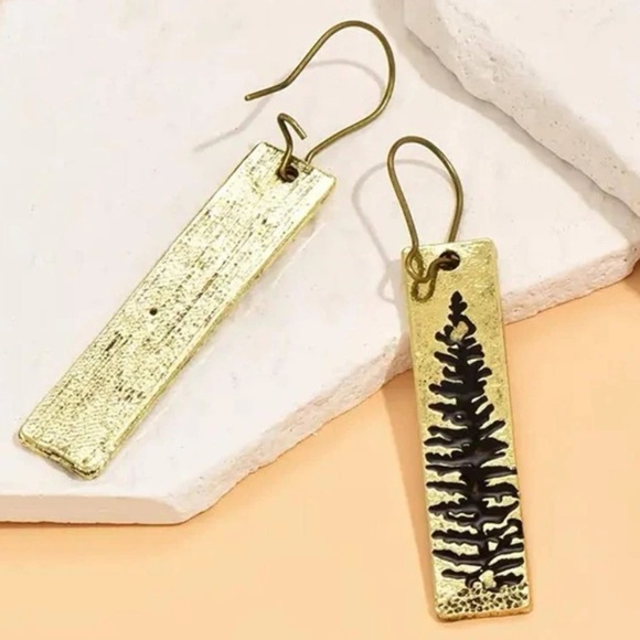 Gold Pine Tree Dangle Earrings - Picture 5 of 5